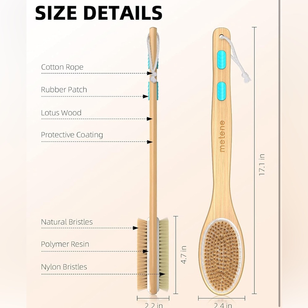 Metene Double Sides - Wet / Dry Body Brush - 17" Handle 2 pack